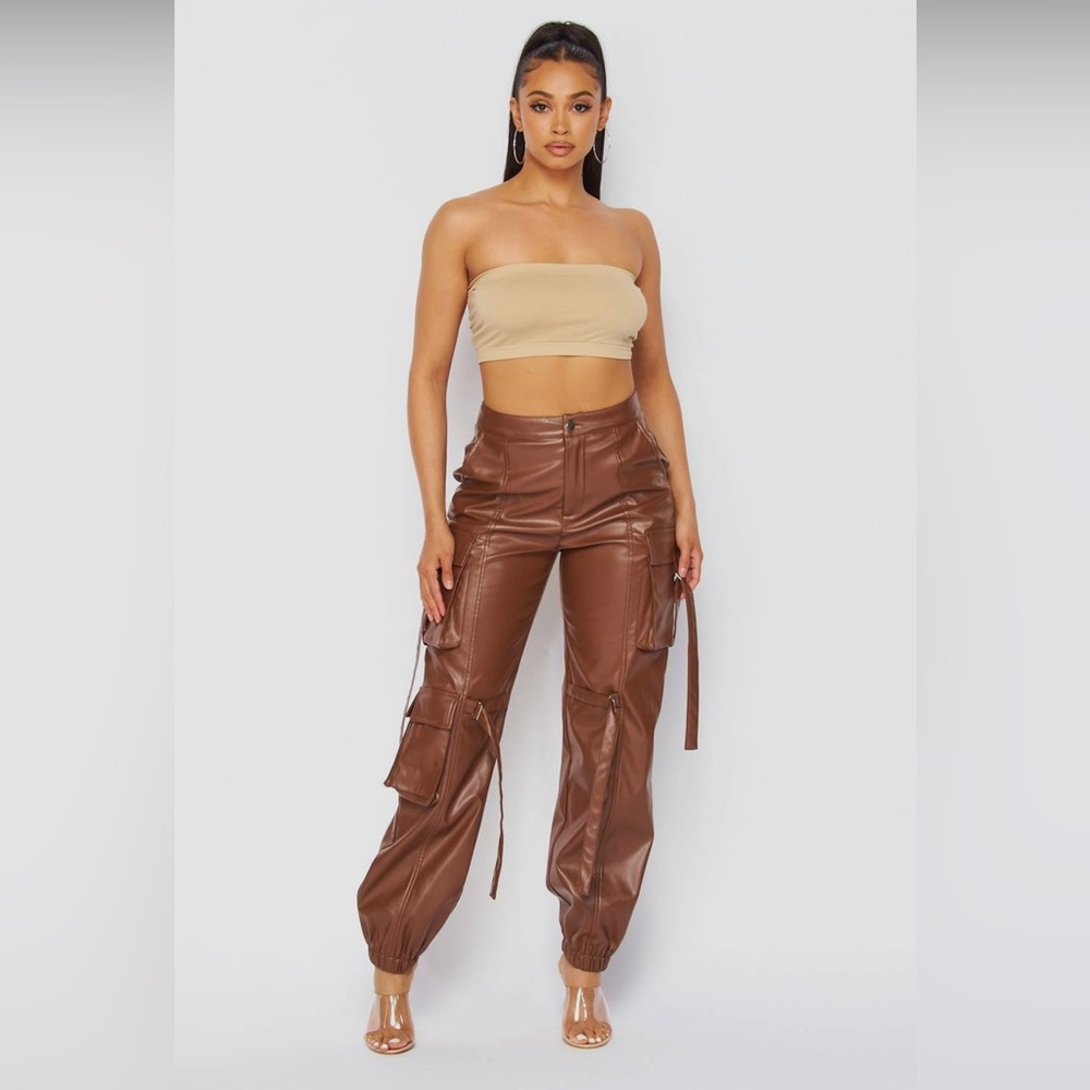 Choco Serendipity Vegan Leather Cargo Pocket Jogger Pants